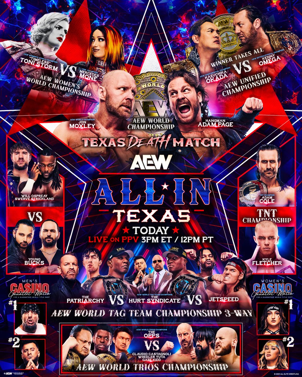 TODAY!

IT'S #AEWALLINTEXAS DAY! Don't miss a second of our biggest event of the year LIVE on PPV at 3ET/12PT!

allelitewrestling.com/aewonppv