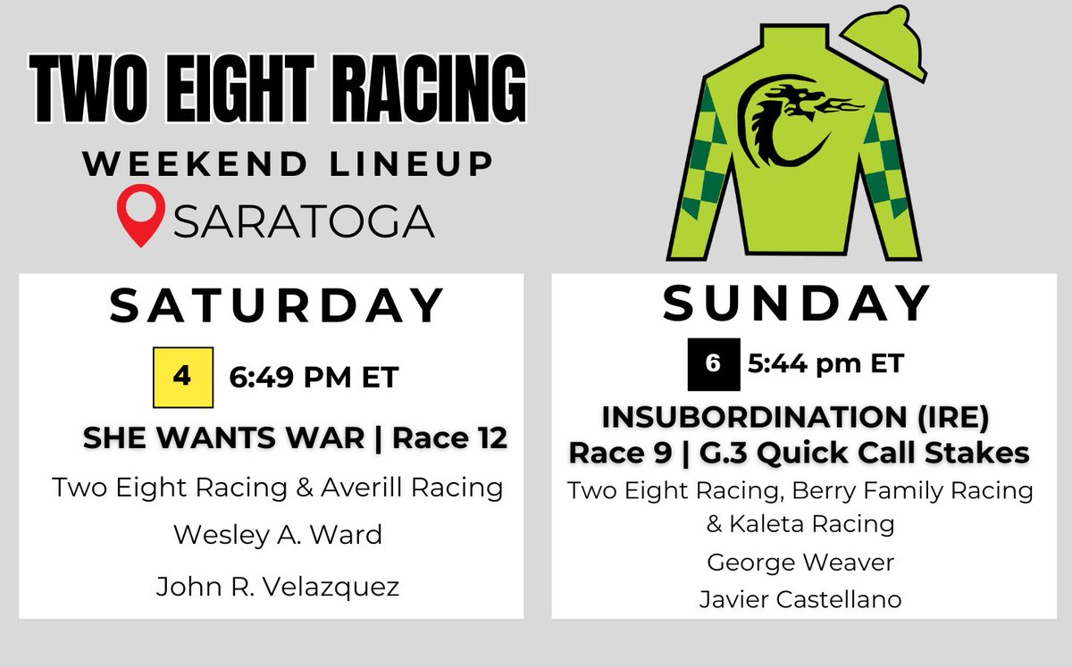IconRacingLFG (@iconracinglfg) on Twitter photo 🌟Exciting weekend at Saratoga for <a href="/twoeight_racing/">Jayson Werth</a>!🌟
Watch She Wants War on Saturday (Race 12) and Insubordination on Sunday (Race 9) in the G3 Quick Call Stakes!🏇🏼🏇🏼 🌟Exciting weekend at Saratoga for <a href="/twoeight_racing/">Jayson Werth</a>!🌟
Watch She Wants War on Saturday (Race 12) and Insubordination on Sunday (Race 9) in the G3 Quick Call Stakes!🏇🏼🏇🏼