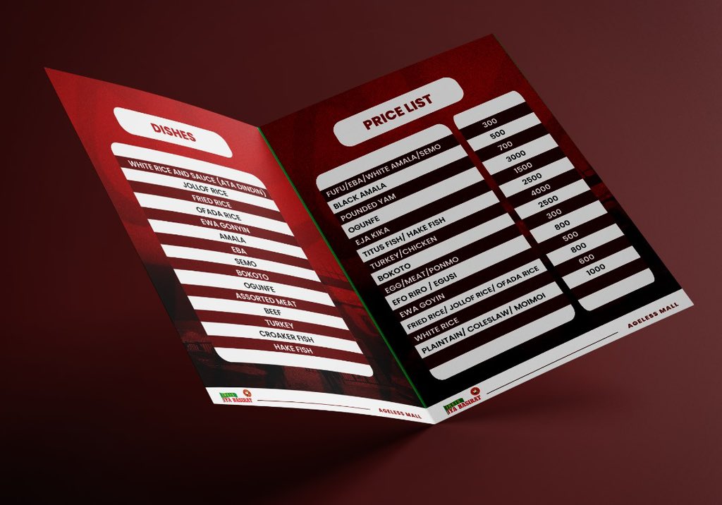 M_Lumixx's tweet image. Behold my latest creation! Designed this stunning Menu Card for Iya Basirat restaurant, a feast for the eyes and soul! 🔥🍽️🎨 #MenuDesign #IyaBasirat #RestaurantArt

Your thoughts ? 🥲🤲
