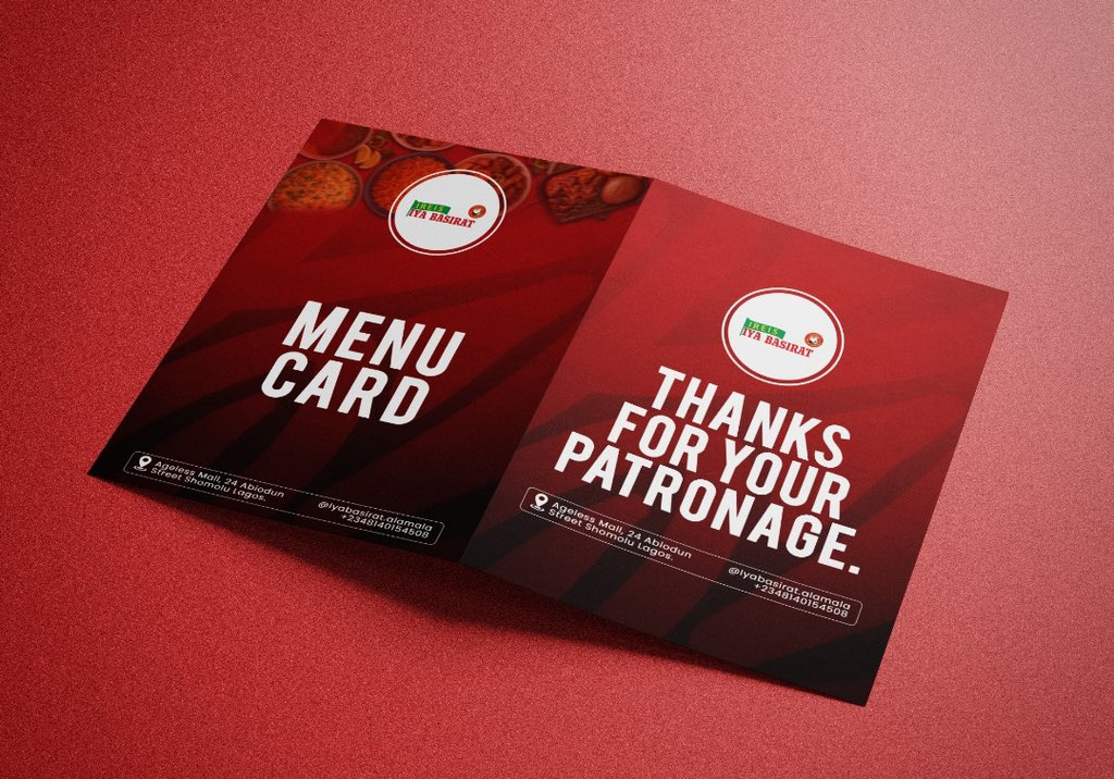 M_Lumixx's tweet image. Behold my latest creation! Designed this stunning Menu Card for Iya Basirat restaurant, a feast for the eyes and soul! 🔥🍽️🎨 #MenuDesign #IyaBasirat #RestaurantArt

Your thoughts ? 🥲🤲