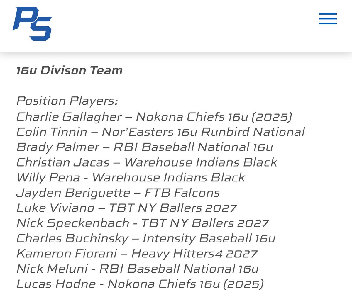Thank you <a href="/PSBaseballinc/">Prospect Select</a> for naming me to the All -Tournament Team at the 16U Boston Classic this week. <a href="/PSBaseballScout/">Prospect Select Scout</a>