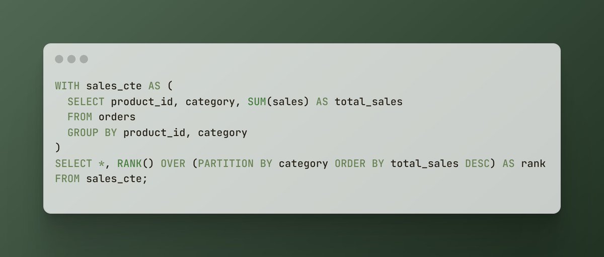 nrachabathuni's tweet image. Speed up complex queries with Common Table Expressions (CTEs) + window functions for cleaner, efficient analytics.
#SQL #AdvancedSQL #DataAnalytics #PostgreSQL #MySQL #DataEngineering #SQLTips #DatabaseOptimization #SEO