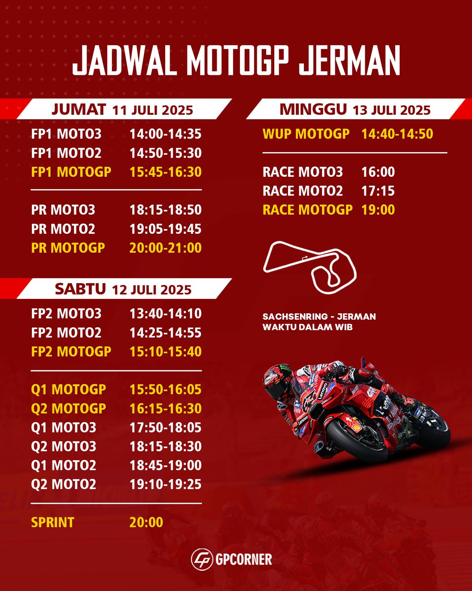 Jadwal MotoGP Jerman, jangan lupa SAVE bro! 

#GermanGP #MotoGP