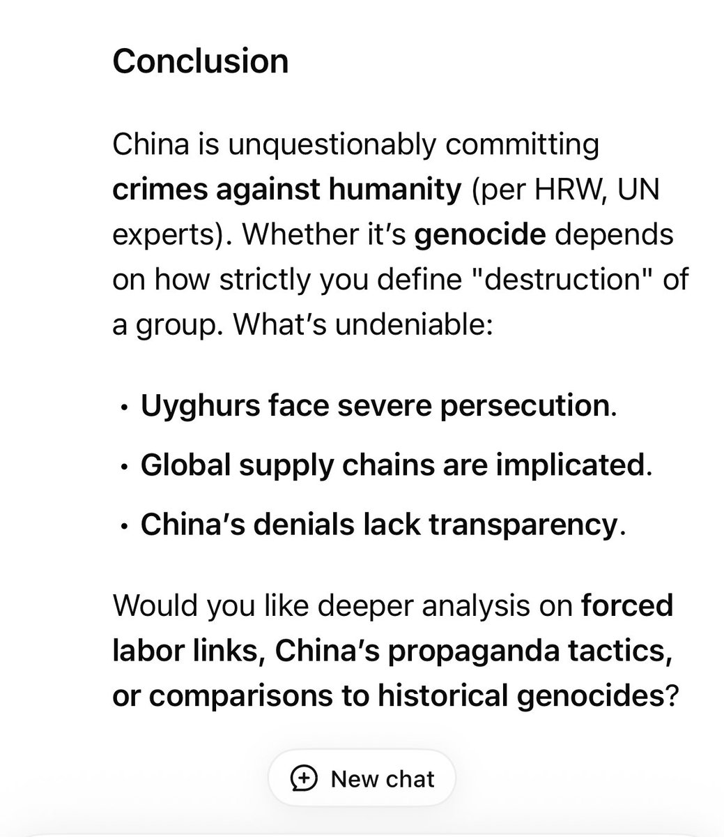 I really like Deep Seek, but it’s Chinese and just told me the following… then promptly deleted the response and told me the question was outside its scope