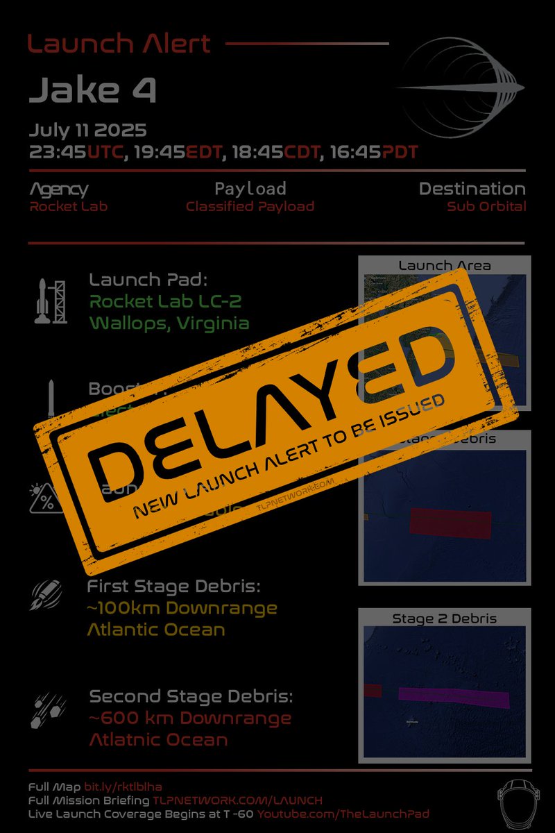 RocketLab has officially issued a 24 hour delay for tonights Jake 4 HASTE rocket launch from Wallops. 

A new launch alert will be issued for tomorrows 19:45 ET (23:45 UTC) launch opportunity.  

📝by Andrew (<a href="/sch0ening/">Sch0ening</a>) for <a href="/TLPN_Official/">The Launch Pad</a>