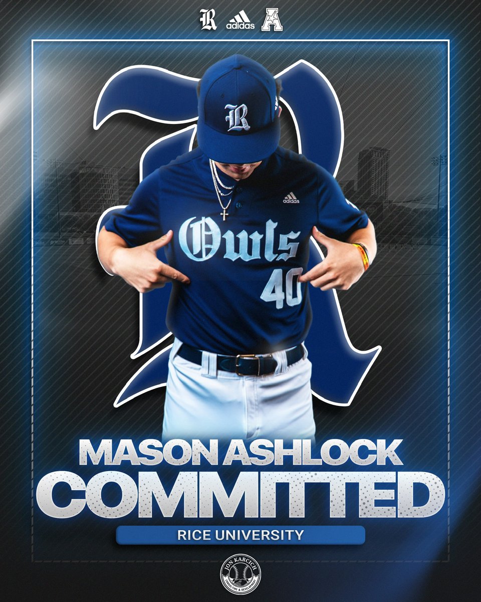 Jon Karcich (@jonkarcich) on Twitter photo Congratulations to Mason Ashlock and his family on his commitment to Rice University!
#Committed #JKAthlete
<a href="/AshlockMason/">Mason Ashlock</a>
<a href="/RiceBaseball/">Rice Baseball</a>
<a href="/WCoyoteBaseball/">Weatherford College Baseball</a> Congratulations to Mason Ashlock and his family on his commitment to Rice University!
#Committed #JKAthlete
<a href="/AshlockMason/">Mason Ashlock</a>
<a href="/RiceBaseball/">Rice Baseball</a>
<a href="/WCoyoteBaseball/">Weatherford College Baseball</a>