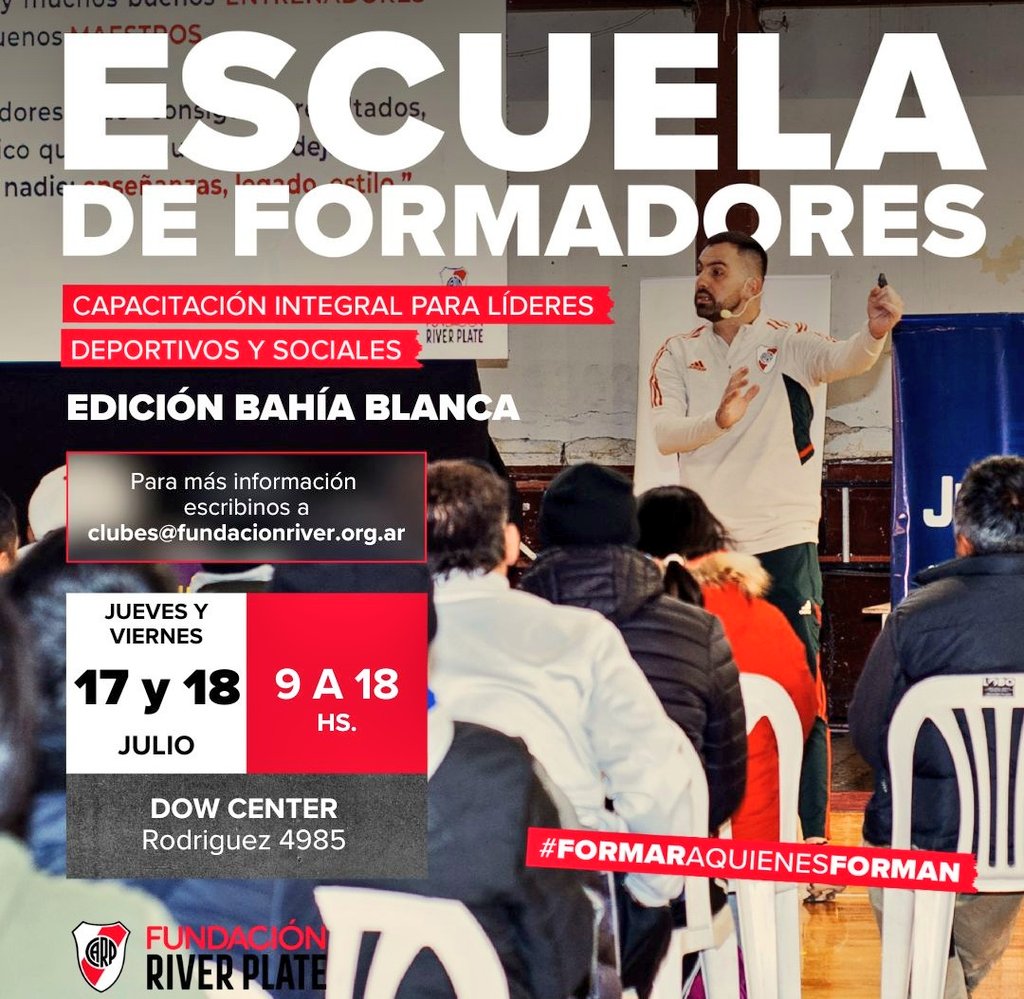 Germán Sasso (@sassogerman) on Twitter photo Atentis !!! <a href="/FundacionRiver/">Fundación River</a> dictará en Bahía un curso gratuito para formadores deportivos y sociales. Será la semana que viene en el DOW ⚪️🔴⚪️ labrujula24.com/notas/2025/07/… Atentis !!! <a href="/FundacionRiver/">Fundación River</a> dictará en Bahía un curso gratuito para formadores deportivos y sociales. Será la semana que viene en el DOW ⚪️🔴⚪️ labrujula24.com/notas/2025/07/…