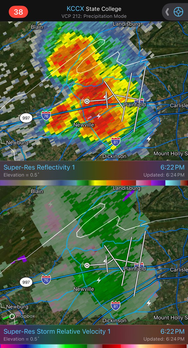 View of a thunderstorm north of Newville, PA from west of Mechanicsburg, PA at 6:20 pm EDT. #pawx