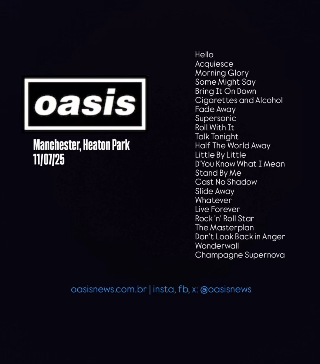 Setlist da noite 1 de Manchester.