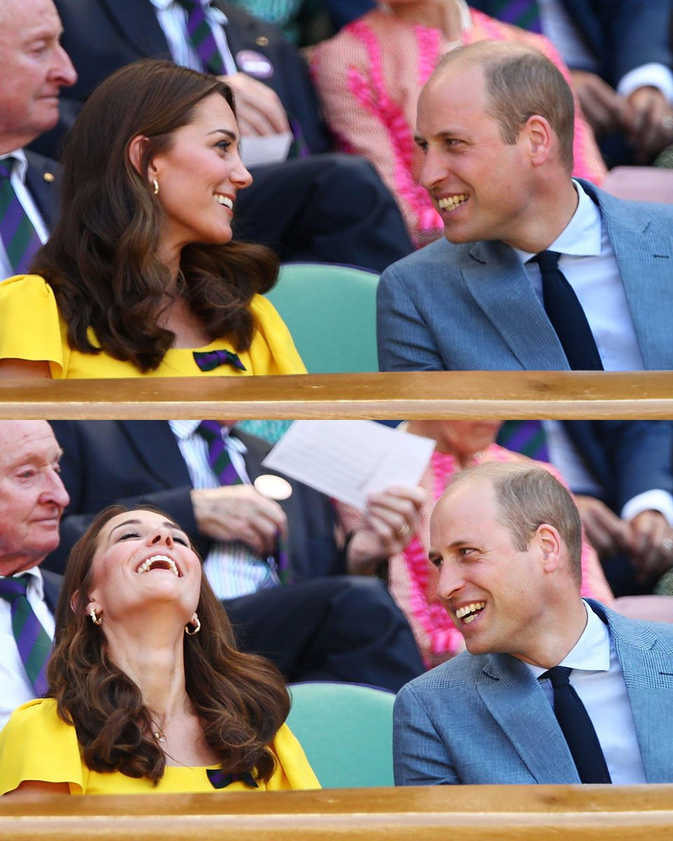 lovewalesfamily's tweet photo. Just William making his wife laugh during the Wimbledon's Men's Final in 2018 🎾😍💛 https://t.co/jrFMSQhVVn