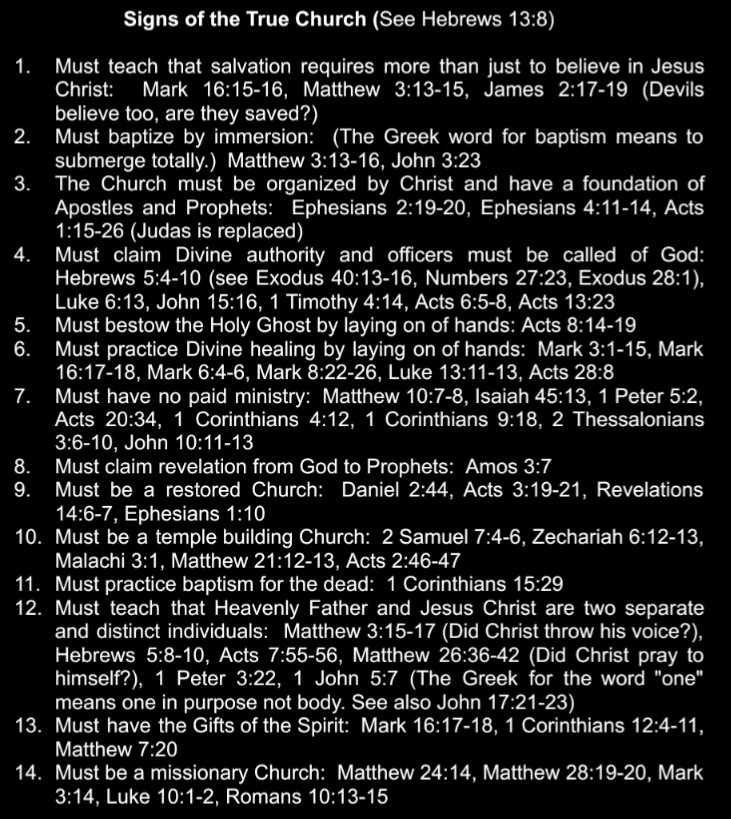 The Church of Jesus Christ of Latter-day Saints is the restored New Testament Church of Jesus Christ in the last days.