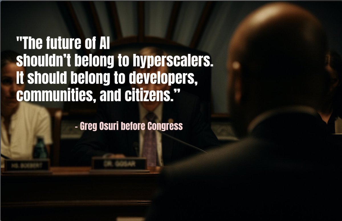akashnet_'s tweet image. When @gregosuri testified before Congress, he didn’t ask for permission, he made a case for a better future:
🧠 AI infrastructure must be decentralized.
⚡ Energy must be sovereign.
☁️ The cloud must belong to the people.
That’s the mission behind The Akash Network.