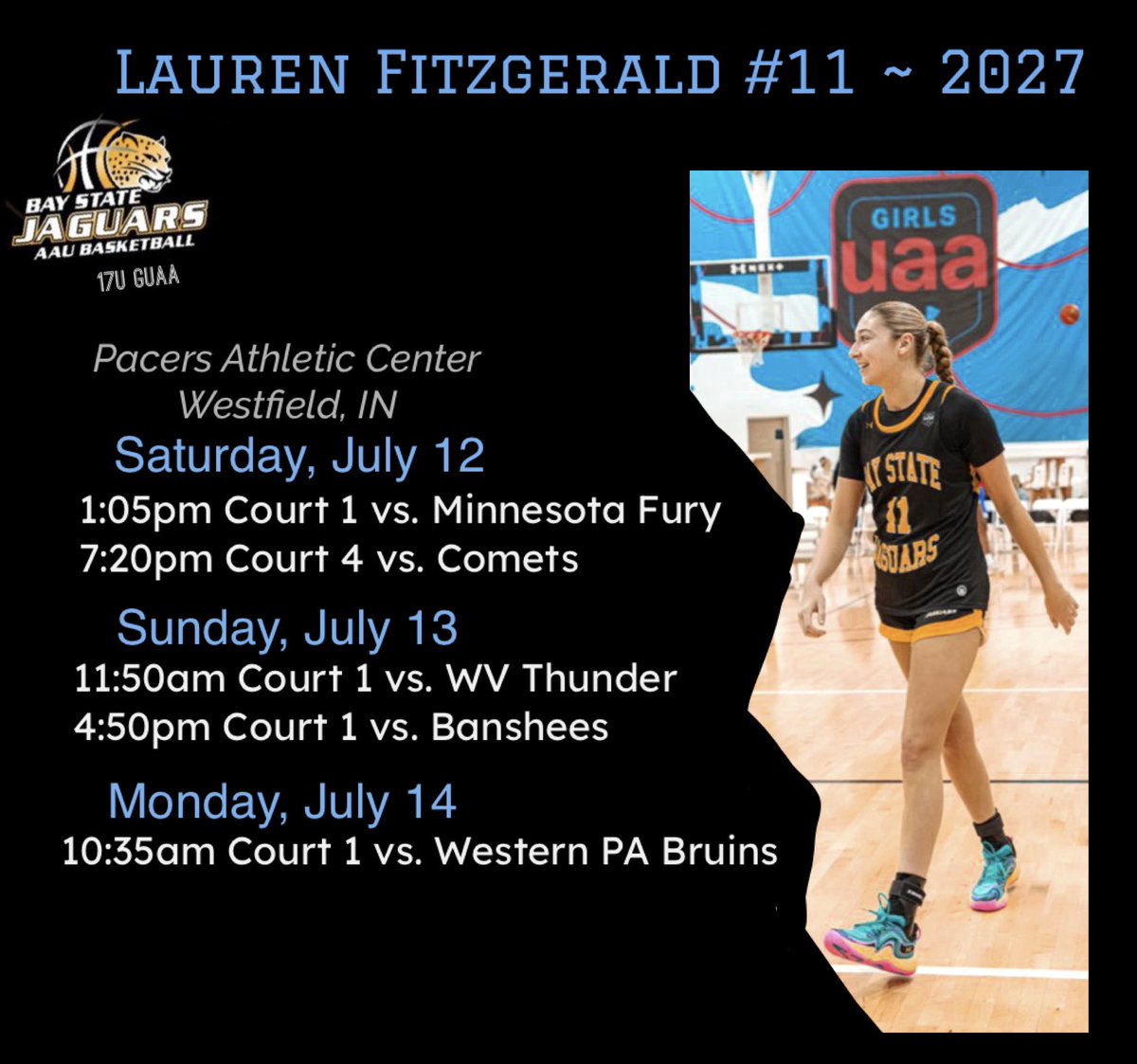 Lauren Fitzgerald (@laurfitz11) on Twitter photo Next stop ➡️ GUAA Session II - Indiana. <a href="/LaurieBollin/">LAURIE BOLLIN</a> <a href="/BayStateJags/">Bay State Jaguars</a> <a href="/CoachLyd/">Lydia Caputi</a> <a href="/taborgbball/">Tabor Academy Girls' Basketball</a> Next stop ➡️ GUAA Session II - Indiana. <a href="/LaurieBollin/">LAURIE BOLLIN</a> <a href="/BayStateJags/">Bay State Jaguars</a> <a href="/CoachLyd/">Lydia Caputi</a> <a href="/taborgbball/">Tabor Academy Girls' Basketball</a>