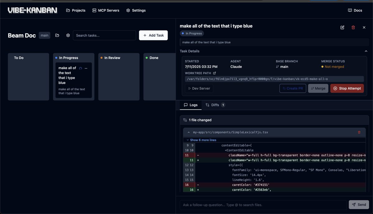 Jay (highlight.io) (@thejaykhatri) on Twitter photo Vibe Kanban (by <a href="/LouisKnightWebb/">Louis Knight-Webb</a>?) is pretty sick. Can i get this hosted in a cloud environment please? I want this on my phone/ipad! Vibe Kanban (by <a href="/LouisKnightWebb/">Louis Knight-Webb</a>?) is pretty sick. Can i get this hosted in a cloud environment please? I want this on my phone/ipad!
