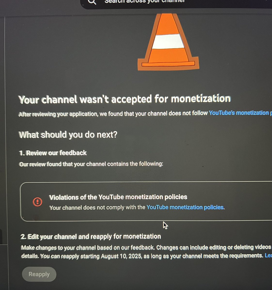 AShyriaiev's tweet photo. @TeamYouTube 
Hello, I applied for monetization, and I was rejected because I violated the rules of monetization, give me the opportunity to submit a video appeal and I will prove that you made a mistake, because my videos are completely copyrighted!

https://t.co/dx0wL1nybL https://t.co/bh0gLTx6Xe