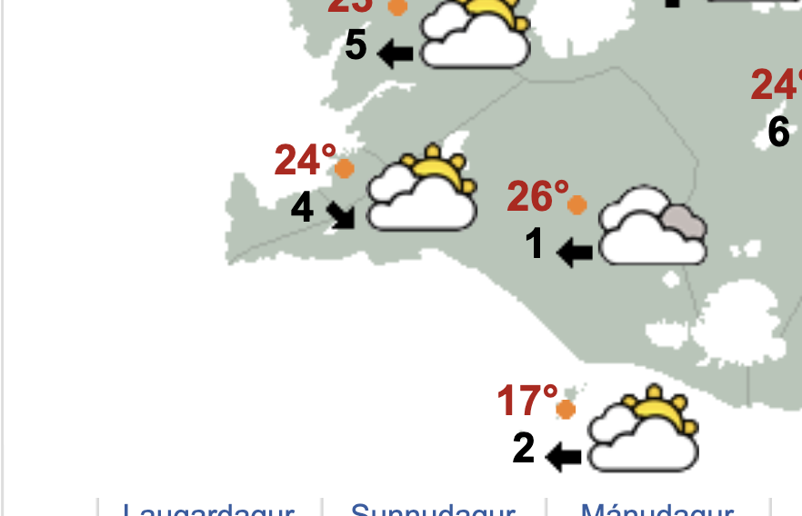 Geri ráð fyrir því að öll fyrirtæki á                                             Stór- höfuðborgarsvæðinu gefi hitabylgjufrí á mánudaginn ef þessi spá gengur eftir.