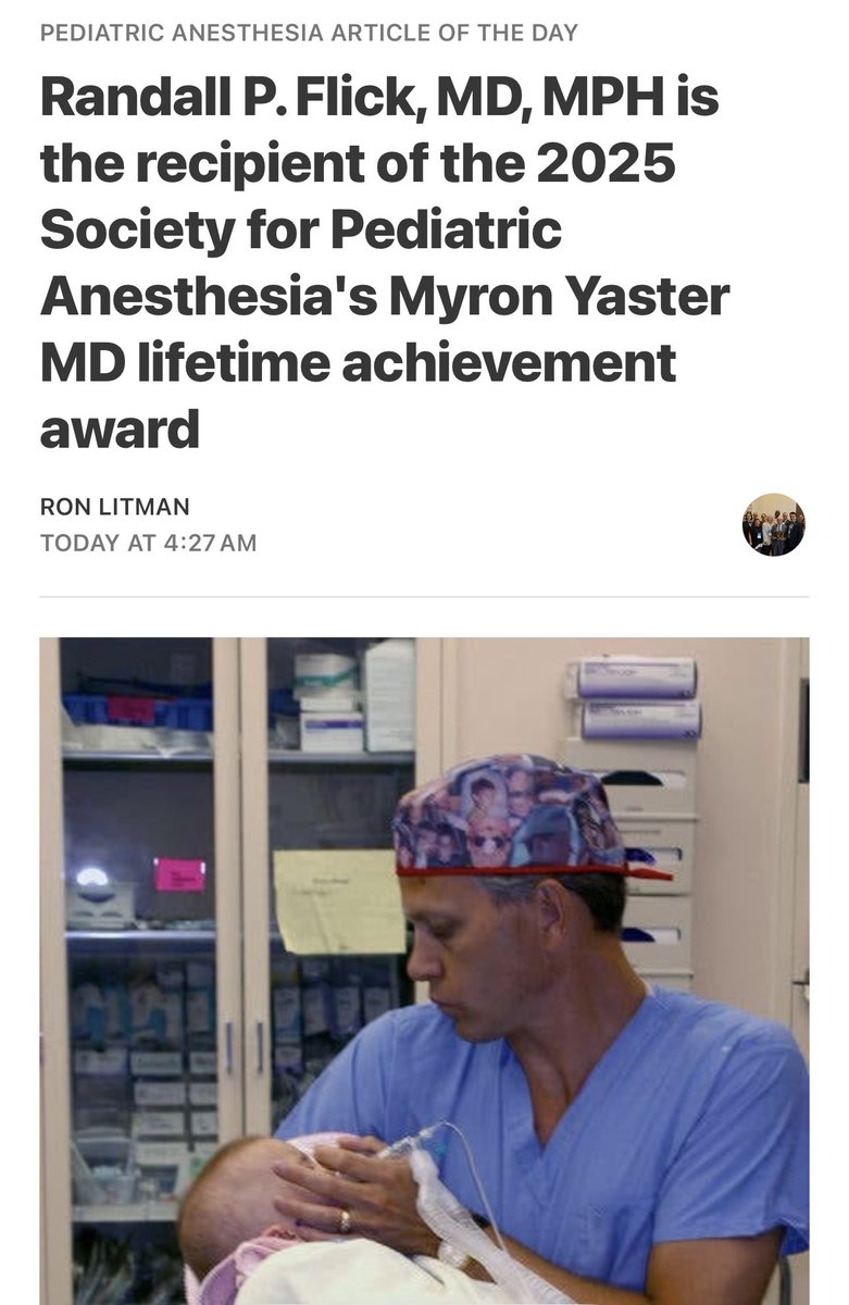 Pediatric Anesthesia Article of the Day

Randall P. Flick, MD, MPH is the recipient of the 2025 Society for Pediatric Anesthesia’s Myron Yaster MD lifetime achievement award 

open.substack.com/pub/ronlitman/…

#PedsAnes #PedsPain #PedsCardsAnes #PedsICU #MedEd #PAAD