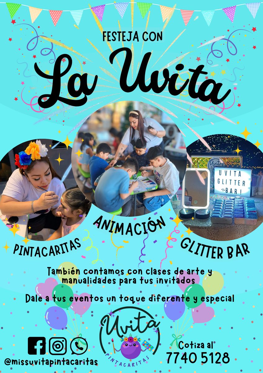 Hoy vengo de nuevo a ofrecerles mis servicios para sus eventos, aquí somos "multifunción" y a parte de dar clases, animamos eventos, hacemos pintacaritas  y pintamos de todo un poco, a la orden.
Si me regalan un RT llegamos a más personas :)