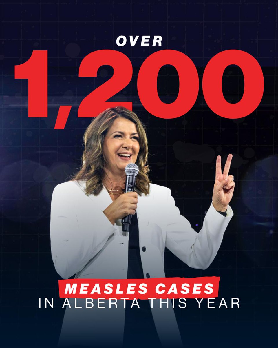 Alberta has over 1,200 measles cases and Danielle Smith has no plan to address it. 🤨

This is a preventable disease. 

Albertans need a government that will provide education, protection, and support to keep them and their loved ones safe.