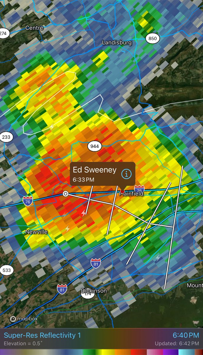 Visibilty down to 25-50 yards or less at points in heavy rain along the PA Turnpike near Plainfield, PA at 6:35 pm EDT. Several cars pulled off the side of the road. #pawx