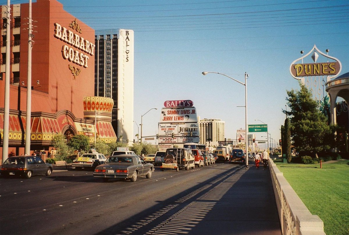 Las Vegas Strip, July 1989. Sammy Davis Jr.'s last show was 7/12/89 with Jerry Lewis at Bally's.