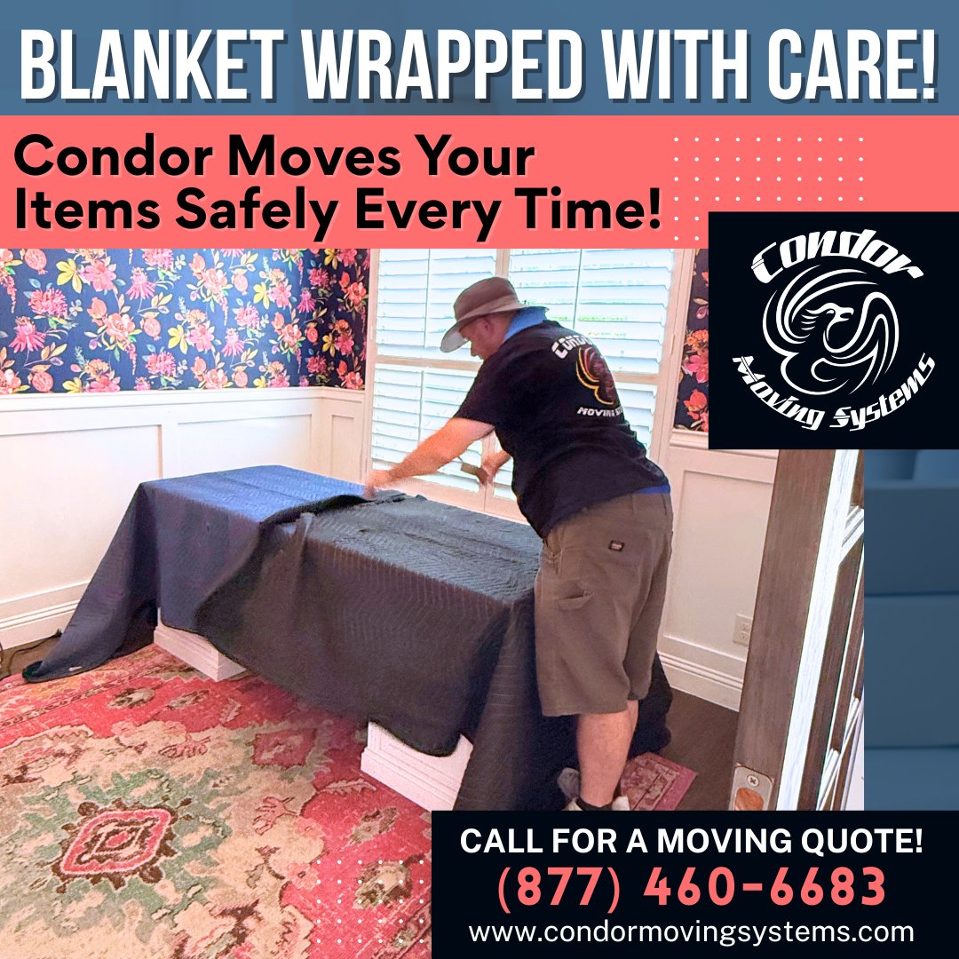 CondorMovingSys's tweet image. We don’t cut corners when it comes to protecting your valuables! 🛋️💪Every piece of furniture is blanket-wrapped with care to ensure it arrives just as we found it. That’s the Condor Moving Systems difference.

📞 Call for a quote: (877) 460-6683
🌐 condormovingsystems.com