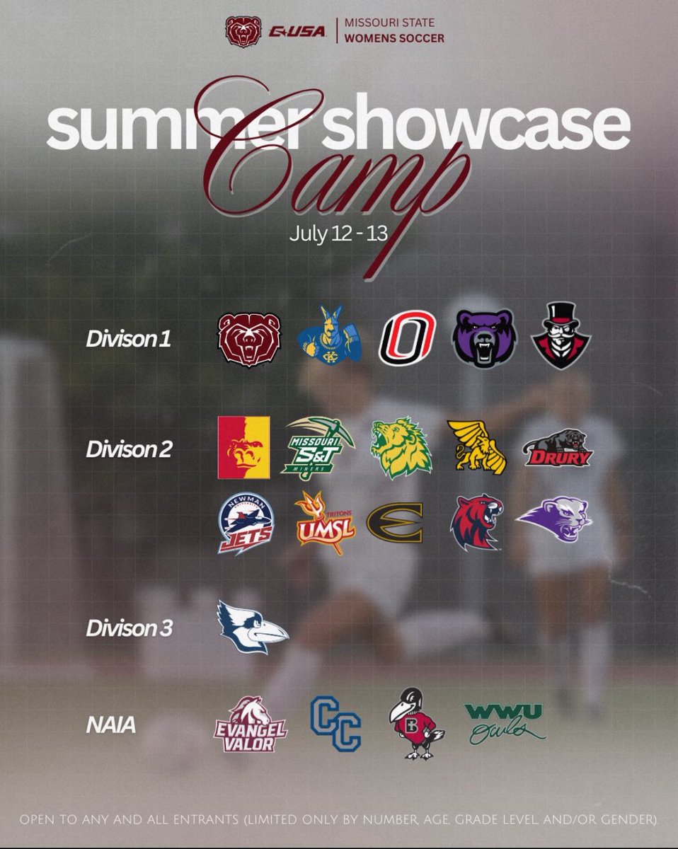 Hi Coaches, Looking forward to giving my best, learning from great coaches, and continuing to improve at tomorrow’s <a href="/MoStateWSOC/">Missouri State Women's Soccer</a> summer showcase camp. Hoping to leave a strong impression and keep chasing this dream!