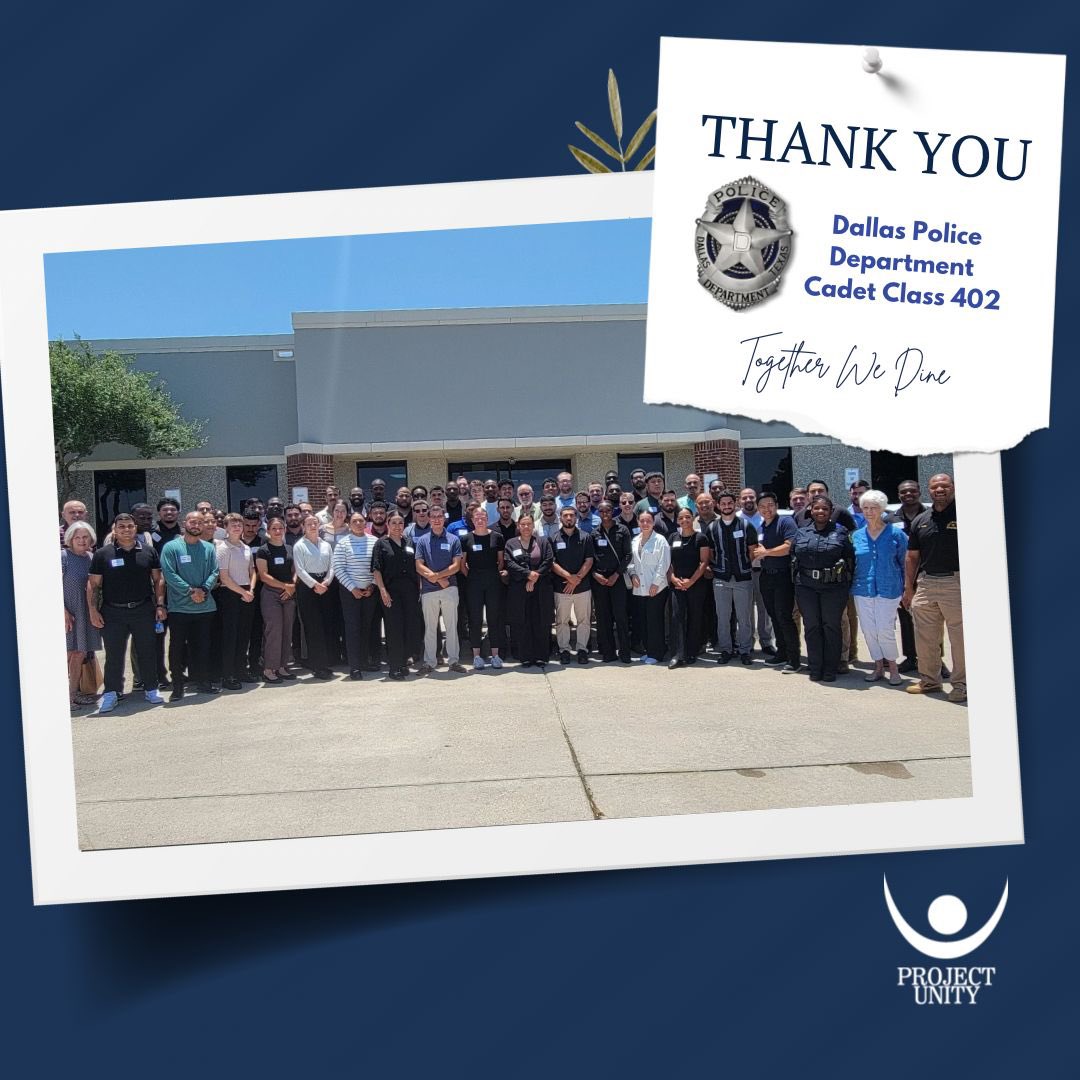 Congratulations to @dallaspd Class 402 on your graduation from The Dallas Police Academy and being a part of your first Together We Dine! 🎉 We know you will serve the community well.

#projectunity #dallaspd #togetherwedine