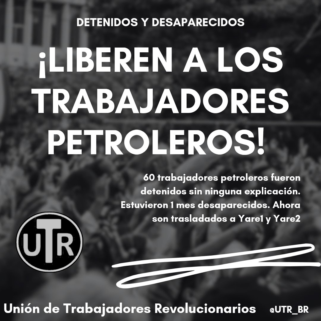🗣️ REPRESIÓN | 60 trabajadores petroleros fueron detenidos sin justificación. Estuvieron un mes desaparecidos. Familiares los contactaron por 5 minutos e informaron que serían trasladados a Yare 1 y Yare 2. Exigimos su libertad inmediata. #LiberenALosPetroleros 
#CeseLaRepresion