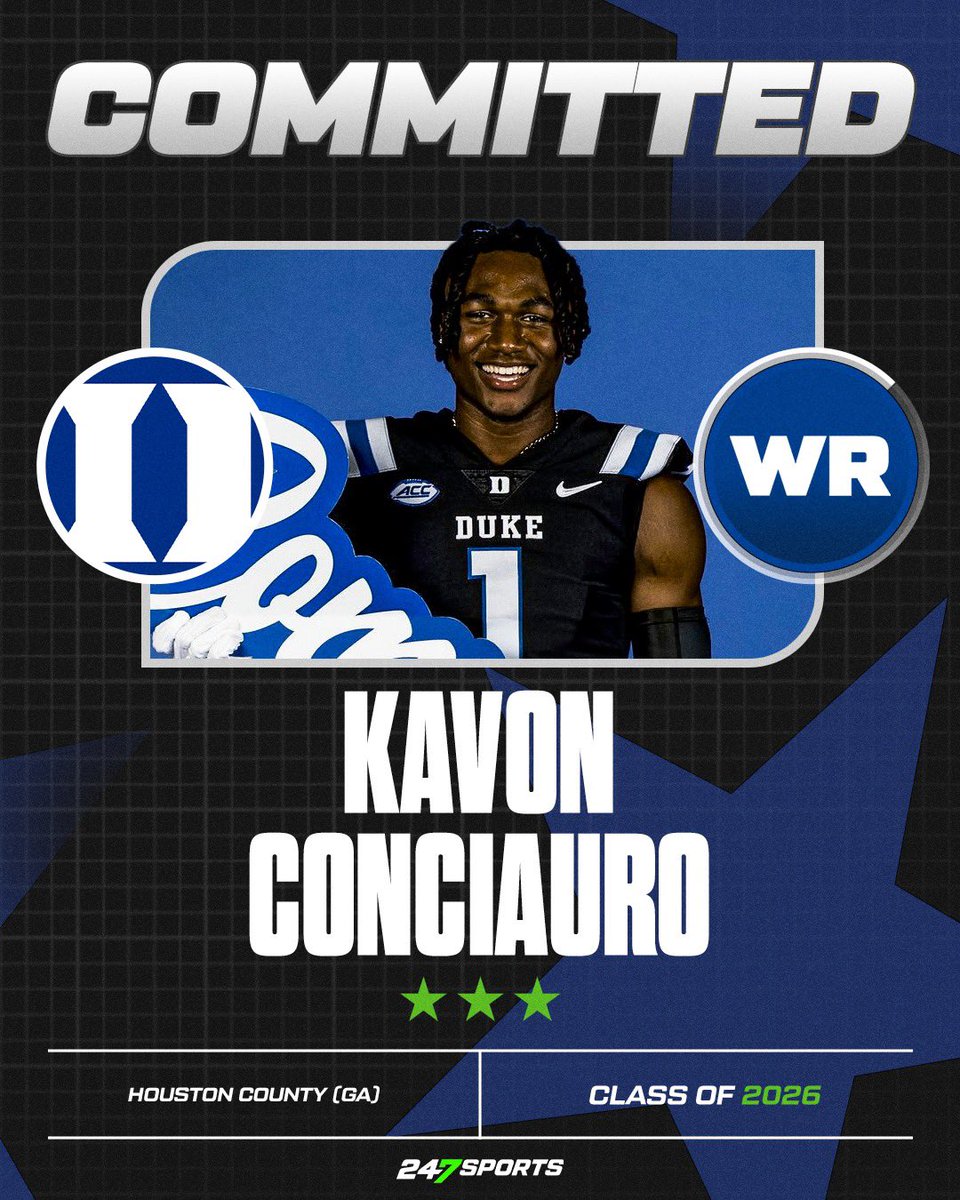 BREAKING: Receiver Kavon Conciauro commits to @DukeFootball and <a href="/Coach_MannyDiaz/">Manny Diaz</a>.

Conciauro says the Duke degree will set him up for life.

VIP Story: 247sports.com/article/three-… @adamrowetdd 

<a href="/247Sports/">247Sports</a> / @KantGuardVon