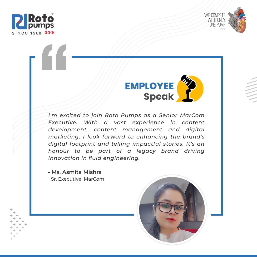 #EmployeeSpeak | Meet the Roto People Powering Progress 

Since joining us a few months ago, Asmita Mishra has played a key role in enhancing our brand’s digital footprint. Welcome once again, Asmita — we’re excited for what lies ahead! 

#PeopleOfRoto #MarketingPeople