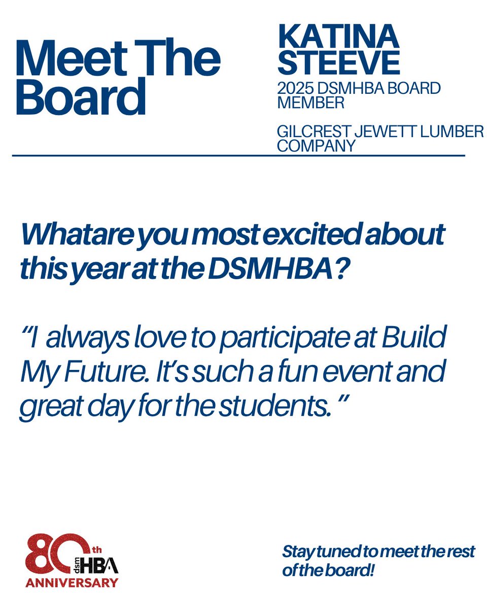 Meet the 2025 DSMHBA Board of Directors! 

Thank you for all you do for the DSMHBA, Katina! 

#dsmhba