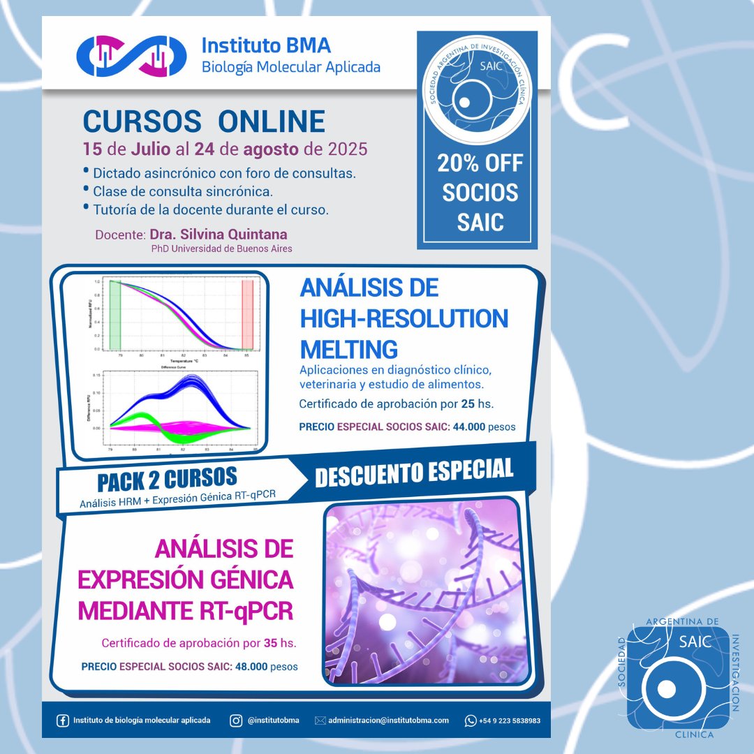 Cursos Online Instituto BMA

📆Dictado asincrónico
💻Clase de consulta sincrónica
💸20% descuento para socios SAIC con cuotas al día

instituto-bma.sabionet.com

#cursosonline
#descuentoespecial