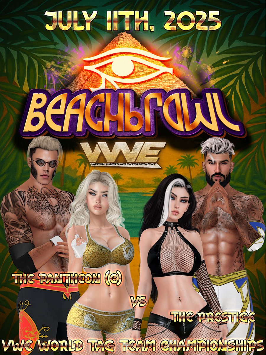 Beach Brawl Day 2 will begin in less than one hour!

The Pantheon (<a href="/VWEVCut/">'The Absolute Legend' Viola Beaumont</a> &amp; <a href="/AustinKnightVWE/">Knight International</a>) will defend their Tag Team gold against The Prestige (<a href="/CodyHouley/">God.</a> &amp; <a href="/Dannikai1/">Dannika Morbid</a>)!

We'll see you at 5 PM SLT!

RIDE: maps.secondlife.com/secondlife/Gra…