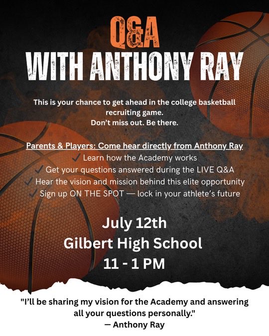 ArizonaPreps's tweet image. Come join me tomorrow on Saturday, June 12th from 11AM to 1PM for a free Q&A Session, where I will answer all of your questions - parents and players, about the NEW recruiting process in basketball and how it will affect you. Do not miss out on this opportunity! See you there!