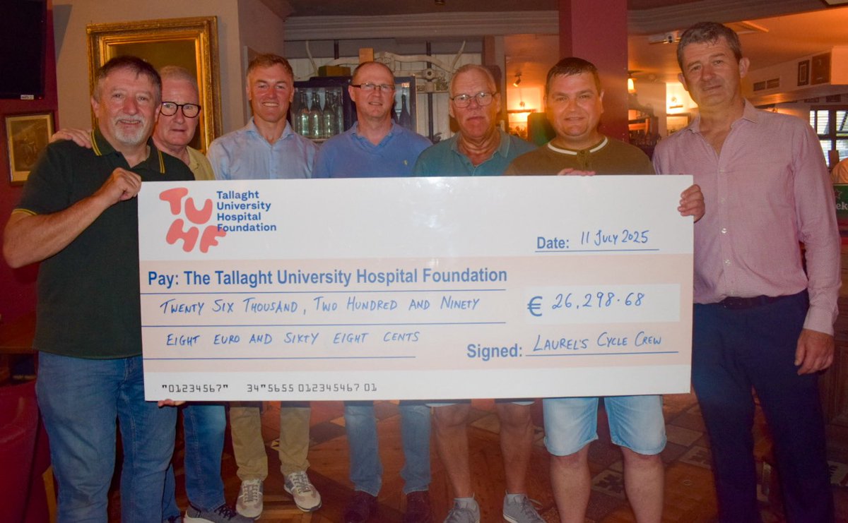 Thank you to the Laurels Cycle Crew for their generous donation. The Galway2Dublin Cycle has once again provided the spark for this brilliant fundraising drive for Age Related Healthcare. Thank you to everyone who took part, supported the cause &amp; made this possible! 
#WeAreTUHF
