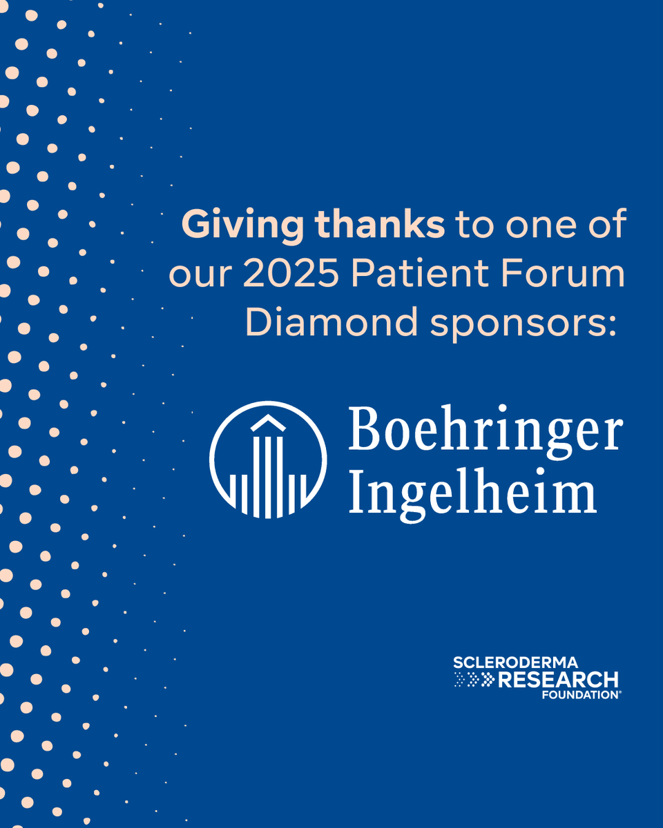 Thanks to Boehringer Ingelheim for their generous Diamond sponsorship of the 2025 Patient Forum. 

We are so grateful for their commitment to helping us connect the scleroderma community with leading experts, and to share the latest information in research.