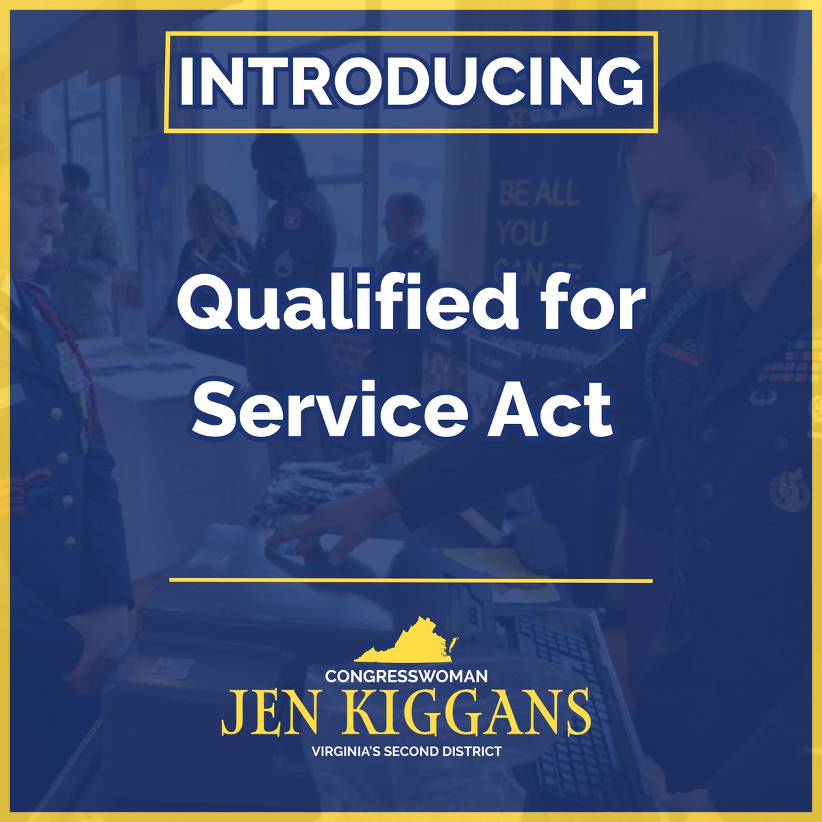 Congresswoman Jen Kiggans (@repjenkiggans) on Twitter photo For too long, we’ve seen future leaders, including top students, athletes, and scholarship recipients, disqualified from military service because of outdated diagnoses they no longer have. That’s why I introduced the Qualified for Service Act. This bill is a commonsense solution For too long, we’ve seen future leaders, including top students, athletes, and scholarship recipients, disqualified from military service because of outdated diagnoses they no longer have. That’s why I introduced the Qualified for Service Act. This bill is a commonsense solution