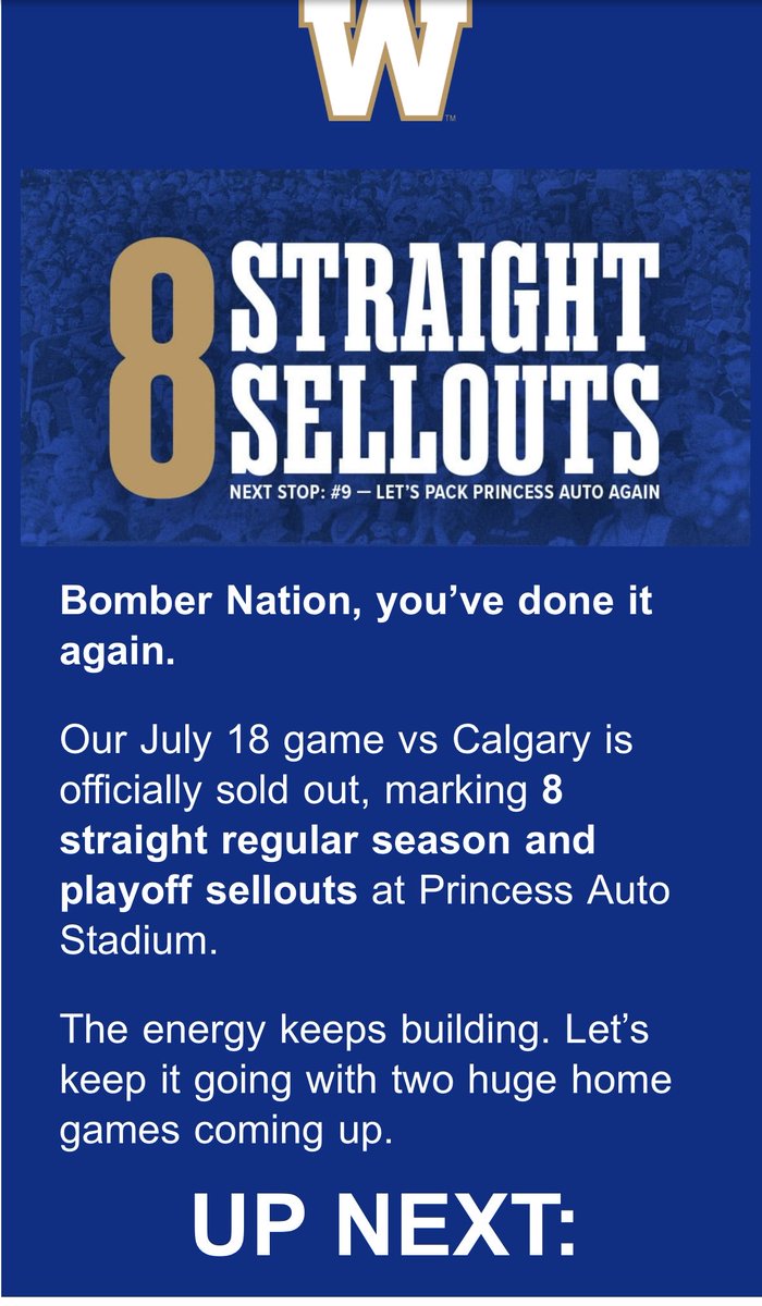 That’s pretty impressive that next Fridays game is already sold out ⁦⁦<a href="/CFLonTSN/">CFL on TSN</a>⁩