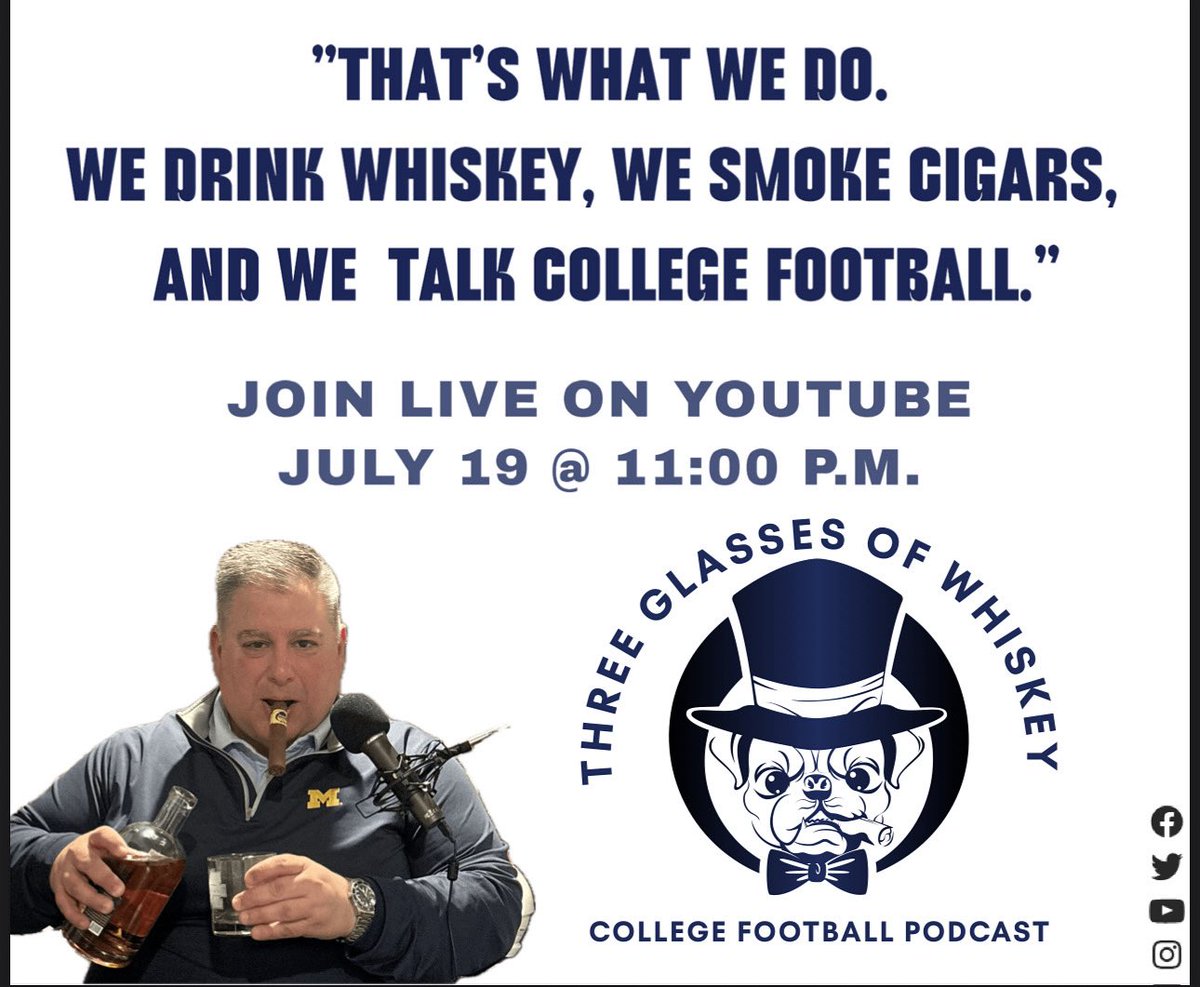 Pour yourself a glass of whiskey, light up a cigar and join us in the Lounge Of Extraordinary Gentlemen as we discuss college football.   July 19 at 11 pm on YouTube