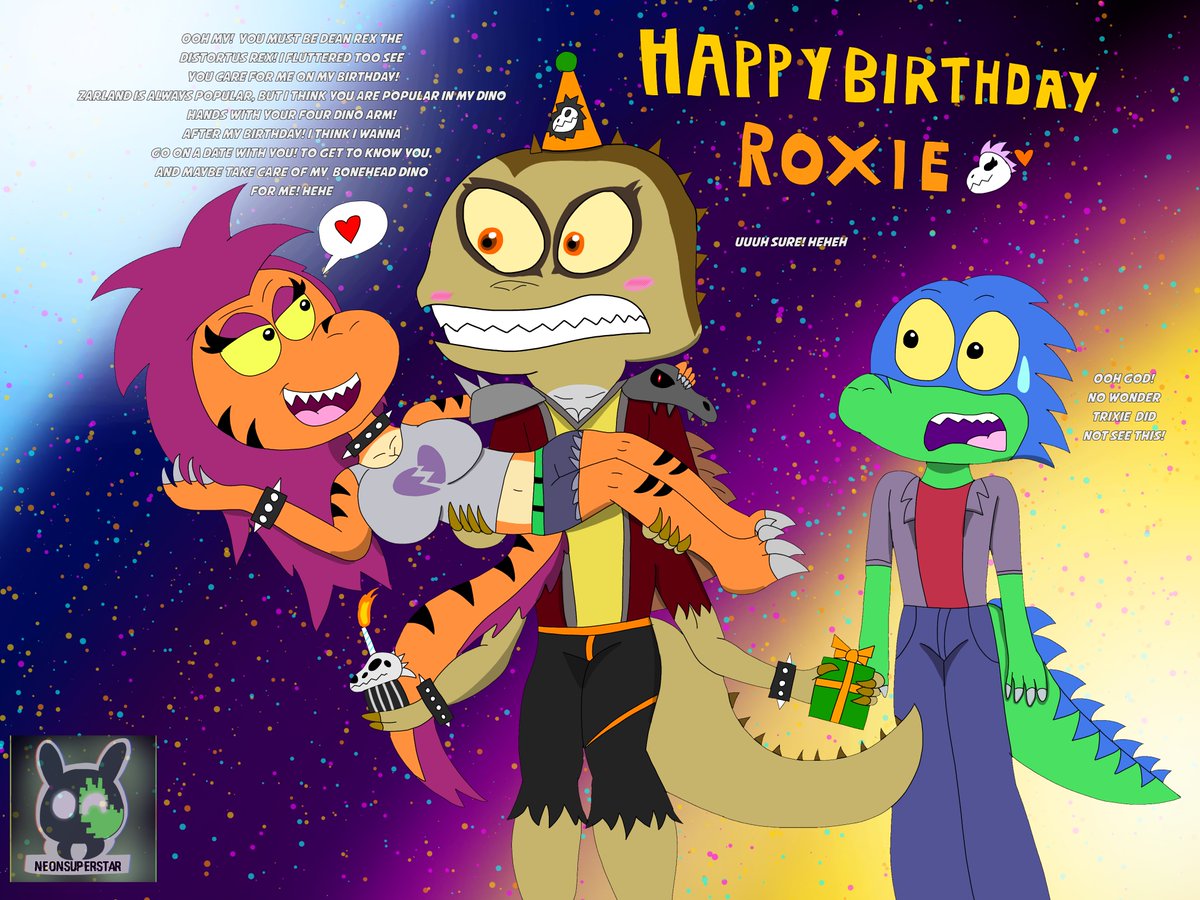 Neonsuperstar productions 🖤💗💙🔞 (@neonsantos2) on Twitter photo Hello everyone, I’m taking a break from the artfight! For now it’s the one and only Dino boy <a href="/ZarlandRex/">ZalarStudios</a> birthday 🥳🎆 buuut I think Roxie zarland sassy friend is having a good birthday with Dean Rex the Distortus Rex, that cared for her! Happy birthday Dino girl! 🧡 🦖🦖 Hello everyone, I’m taking a break from the artfight! For now it’s the one and only Dino boy <a href="/ZarlandRex/">ZalarStudios</a> birthday 🥳🎆 buuut I think Roxie zarland sassy friend is having a good birthday with Dean Rex the Distortus Rex, that cared for her! Happy birthday Dino girl! 🧡 🦖🦖