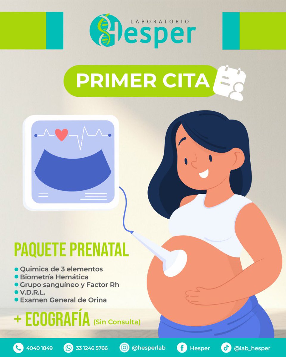 Hesperlab's tweet image. 𝐏𝐫𝐢𝐨𝐫𝐢𝐳𝐚 𝐭𝐮 𝐛𝐢𝐞𝐧𝐞𝐬𝐭𝐚𝐫 𝐲 𝐞𝐥 𝐝𝐞 𝐭𝐮 𝐛𝐞𝐛𝐞́ 𝐜𝐨𝐧 𝐋𝐚𝐛𝐨𝐫𝐚𝐭𝐨𝐫𝐢𝐨 𝐇𝐞𝐬𝐩𝐞𝐫 ✨🤰🏻 

Tu tranquilidad empieza aquí. Nuestro seguimiento prenatal trimestral te acompaña en cada etapa con estudios especializados y ecografías 🩵