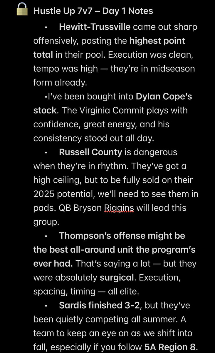 UnLockYourGame (@unlockyourgame) on Twitter photo Hustle Up 7v7 Quick Thoughts โฌ๏ธ
<a href="/Dcsogoat/">Dylan Cope</a> looked ELITE today. Huskies look sharp. Still plenty of room to grow.
<a href="/brysonriggins13/">Bryson โB riggโ Riggins</a> is a QB to watch. Along with Russell Co.
Thompsonโs use of the TE position is a unfair <a href="/tannerrehmen/">Tanner Ehmen 2027 TE</a>
<a href="/SardisLionsFB/">Sardis Football</a> will compete in 5AR8 watch Hustle Up 7v7 Quick Thoughts โฌ๏ธ
<a href="/Dcsogoat/">Dylan Cope</a> looked ELITE today. Huskies look sharp. Still plenty of room to grow.
<a href="/brysonriggins13/">Bryson โB riggโ Riggins</a> is a QB to watch. Along with Russell Co.
Thompsonโs use of the TE position is a unfair <a href="/tannerrehmen/">Tanner Ehmen 2027 TE</a>
<a href="/SardisLionsFB/">Sardis Football</a> will compete in 5AR8 watch