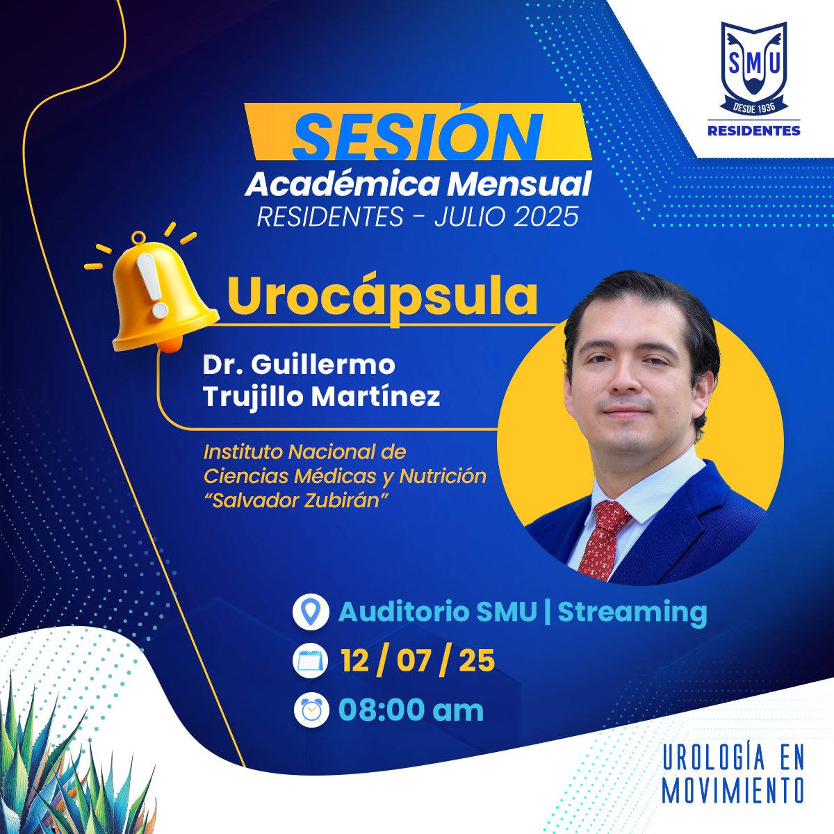 Residentes_SMU's tweet image. Este sábado será la ‘Contienda SMU’, pero antes no te pierdas la Urocápsula 🩺💡, con la participación del:
👨⚕️ Dr. Guillermo Trujillo Martínez
🏥 Instituto Nacional de Ciencias Médicas y Nutrición “Salvador Zubirán”.
¡Te esperamos!
#SMU25 #ResidentesSMU #UrologíaEnMovimiento