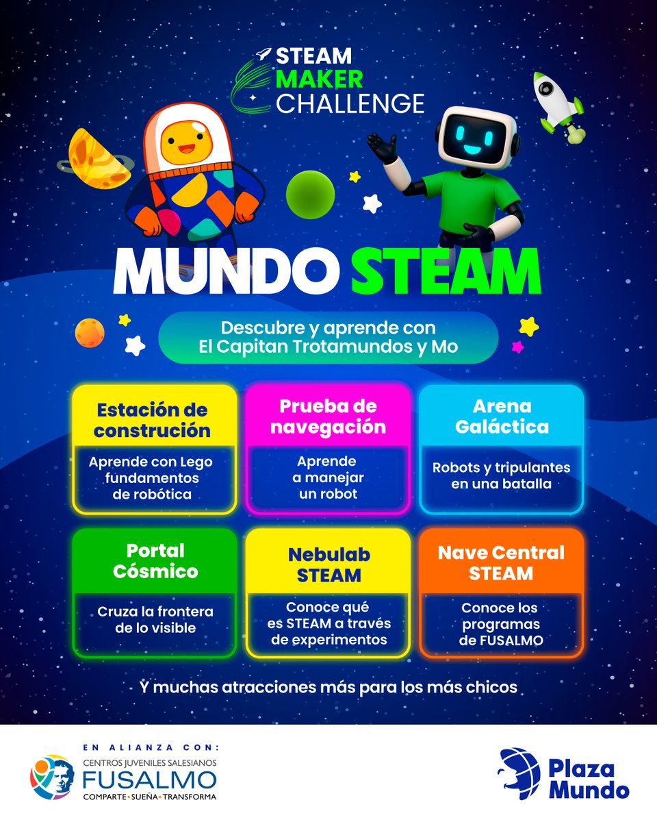 ¡Ciencia, robots y diversión!🤖💥 Así será Mundo STEAM💚, un evento lleno de actividades GRATIS para que tus peques jueguen, aprendan y se inspiren con lo mejor de la ciencia y la tecnología.🧬

📅Reserva las fechas.

🚀Nos vemos en esta aventura tecnológica con Trotamundos y MO.
