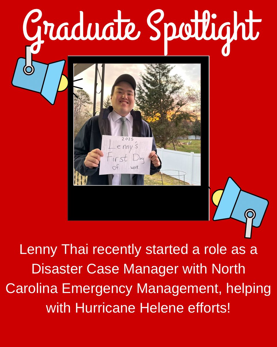 AMSBoSA's tweet image. We have another awesome graduate spotlight! Lenny graduated from North Carolina State and is now working for North Carolina Emergency Management. Congrats Lenny!