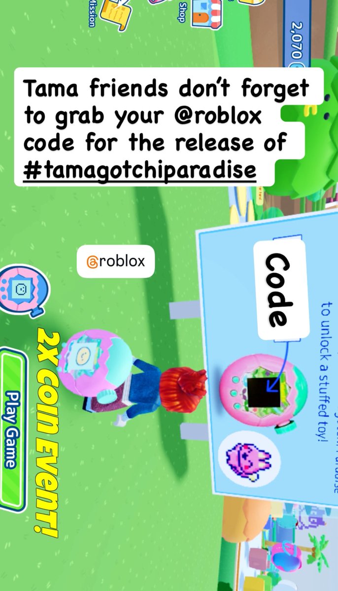 Happy release day of #tamagotchiparadise don’t forget to grab your code at <a href="/Roblox/">Roblox</a> for the release #tamagotchi #roblox <a href="/Tamagotchi_US/">Tamagotchi US</a>