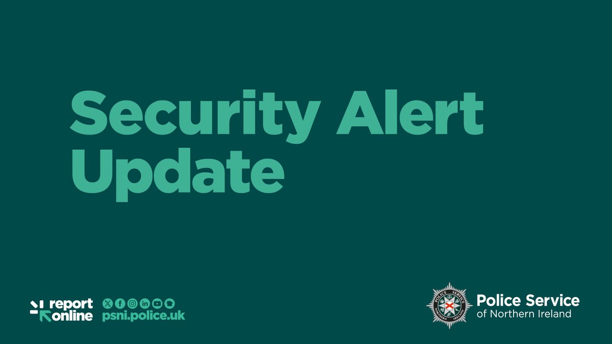 PSNIBelfastW's tweet image. A security alert in the Colinvale area of Dunmurry has ended.
A viable pipe bomb-type device has been made safe and residents - evacuated for most of Friday during this public safety operation - are returning to their homes.
Read more here : orlo.uk/iMbT3