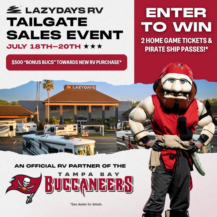 RVers, the Tailgate Sales Event at Lazydays RV of Tampa starts in one week!

Don't miss your chance to win big: bit.ly/45M8raR