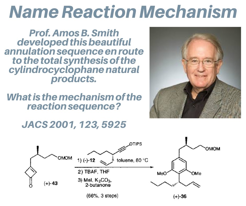 TambarLab's tweet image. Prof. Amos B. Smith developed this beautiful annulation sequence en route to the total synthesis of the cylindrocyclophane natural products.
What is the mechanism of the reaction sequence?